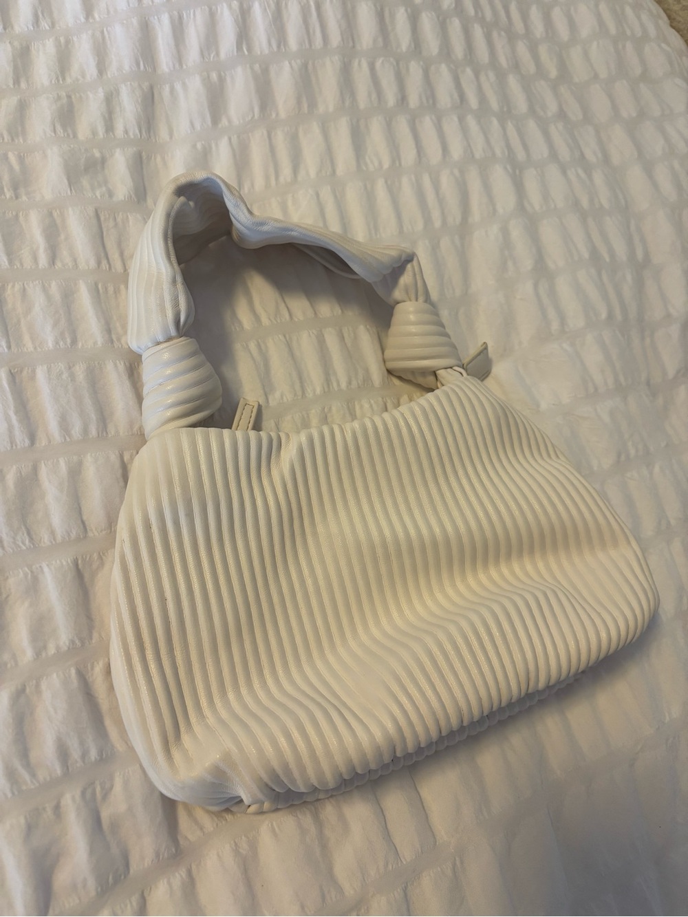White Pleated Bag with Knotted Top Handles